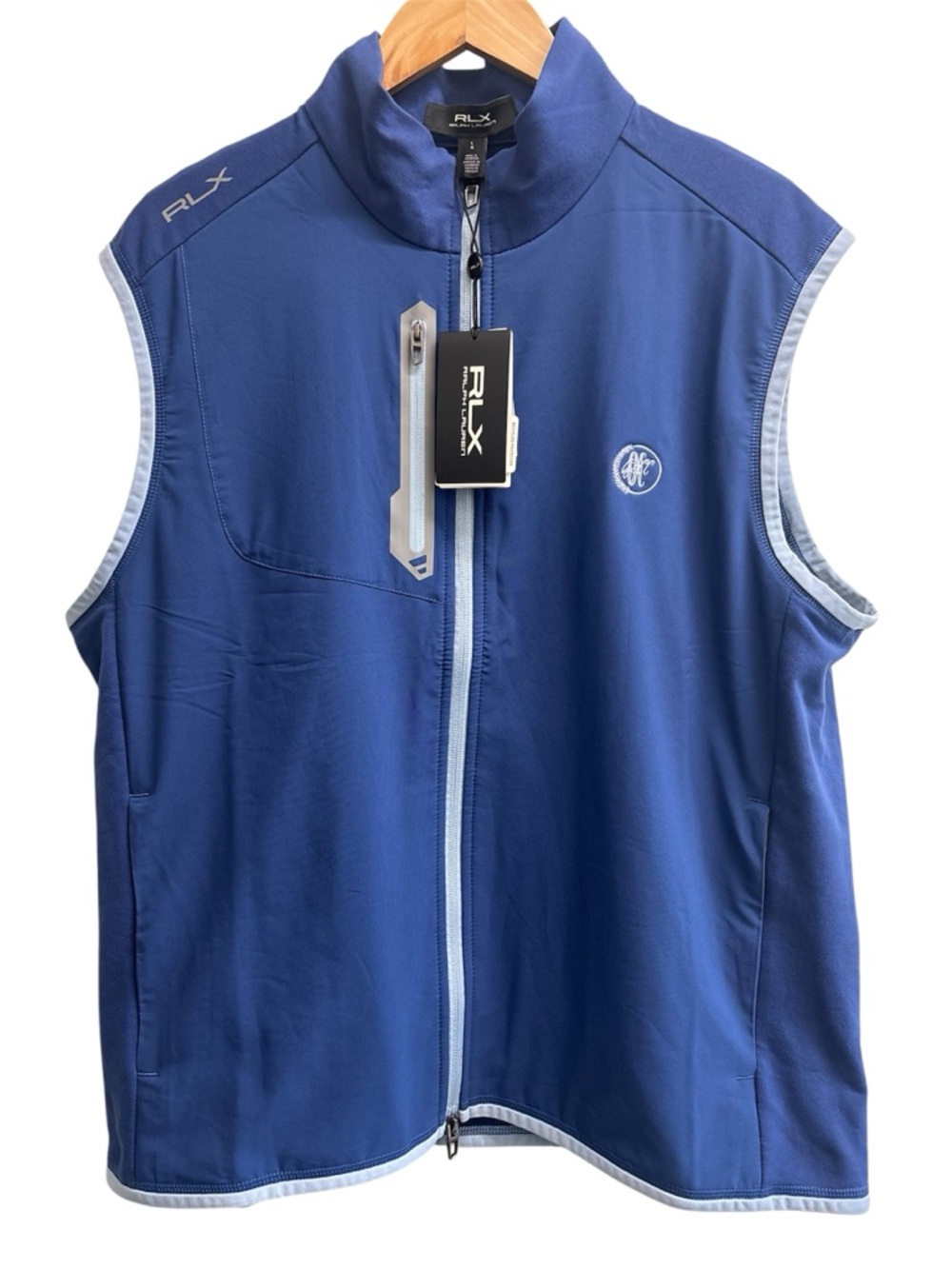 RLX Ralph Lauren Golf Techy Vest Blue Large NWT Performance Country Club Logo